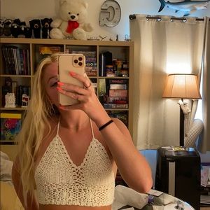 Crochet white crop top